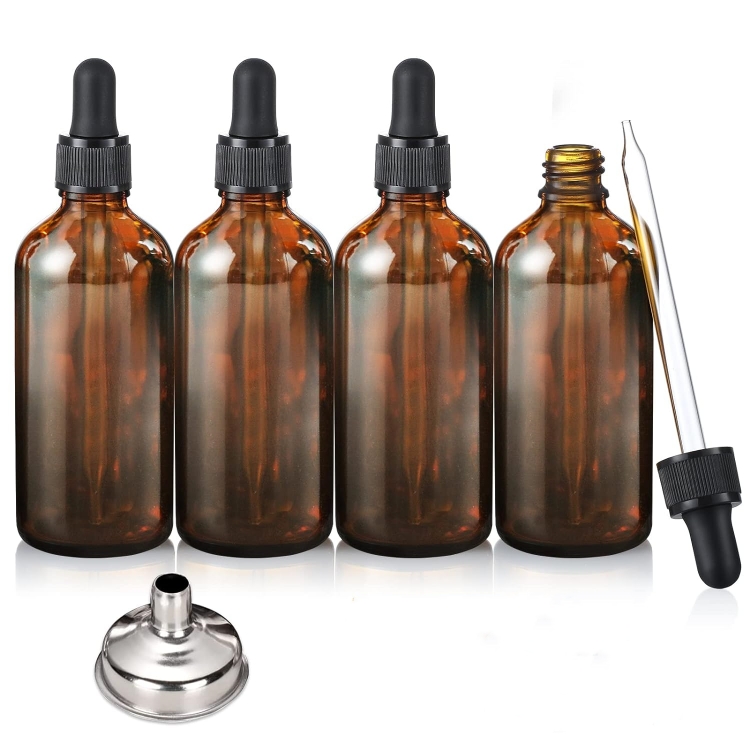 100ml Dark Amber Dropper Bottles With  Funnels 3.4oz Brown Glass Tincture Bottles With Eye Droppers for Essential Oils, Liquids