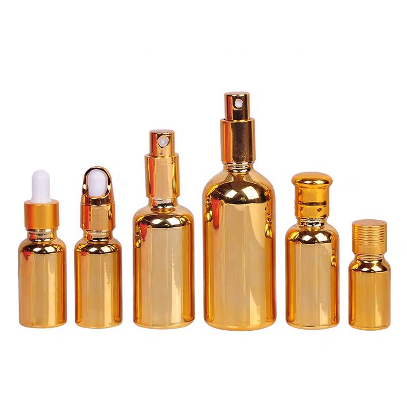 30ml 100ml 50ml Luxury Essential Oil Serum Gold Dropper Glass Bottle Electroplating
