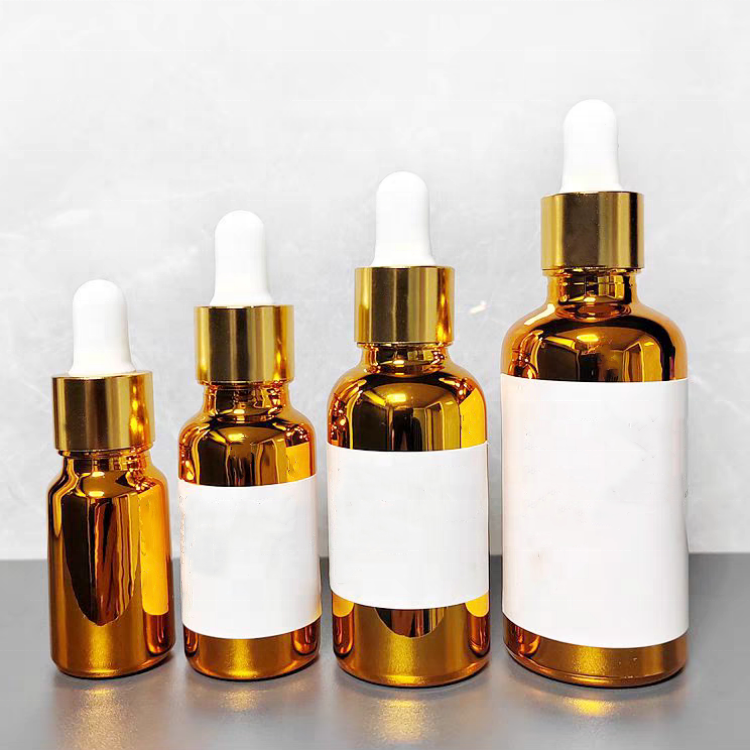 Electroplated Gold Essential Oil Bottle 5ml 10ml 20ml 30ml 50ml 100ml Small Gold Bottle Cosmetics Glass Dropper Bottle