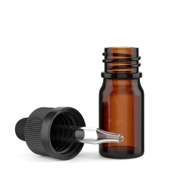 Child-Resistant 5ml 30ml Glass Tincture Bottles Black Ribbed Dropper Caps Shape Screen Printing Polishing Cream Serum Packaging