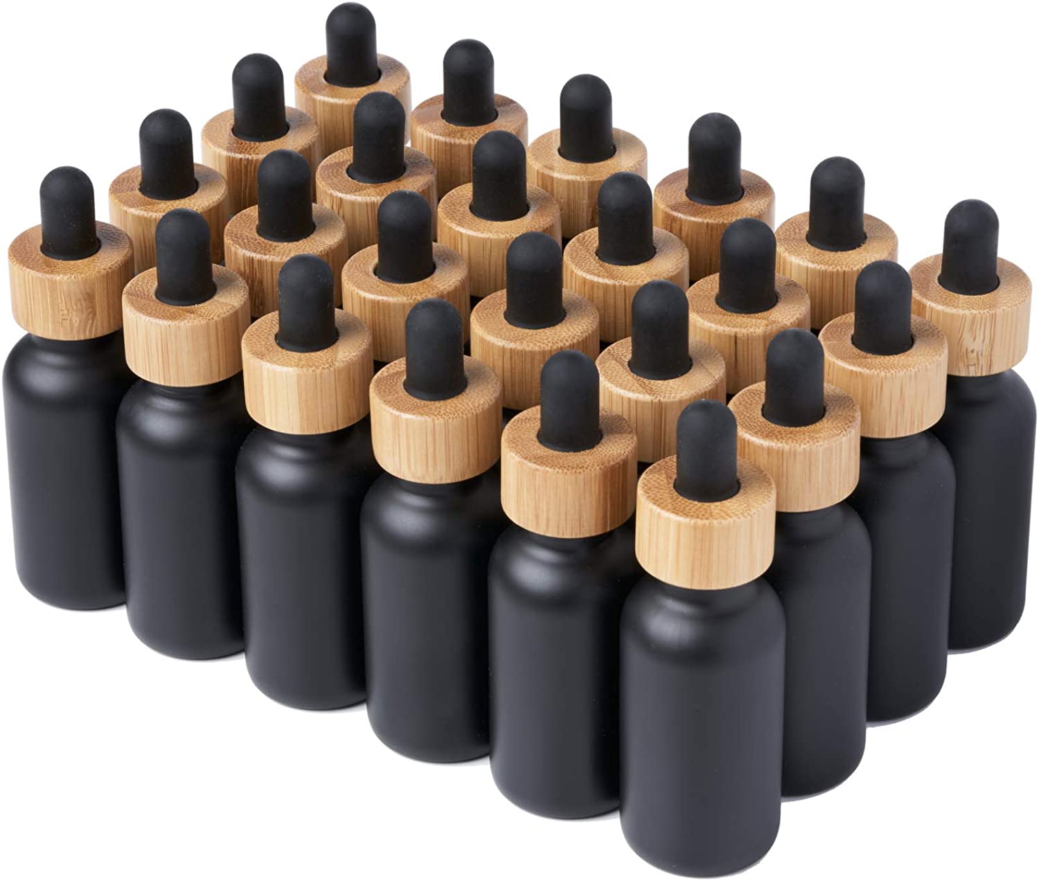 Matt Black Glass Bamboo Bottles 15ml 20ml 30ml 50ml 100ml Essential Oil Bottles Matte Black Wood Dropper Cosmetic Serum Use