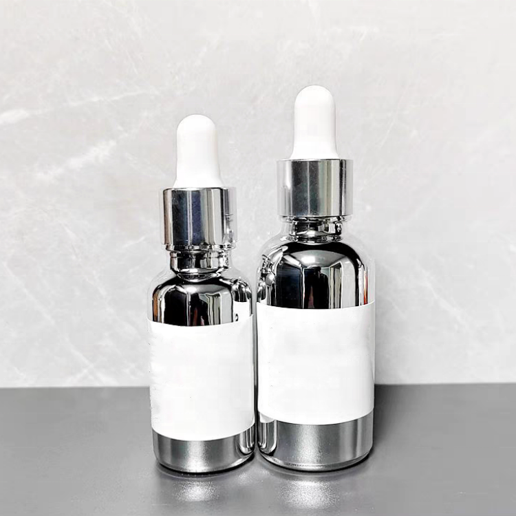 Luxury 5ml 10ml Electroplating Gold Silver Essential Oil Glass Bottle With Dropper Cap