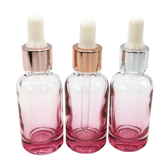 30ml Customizable Pink or Frosted Round Glass Bottle With Dropper for Face Serum Essential Oil Popular Choice for Cosmetics