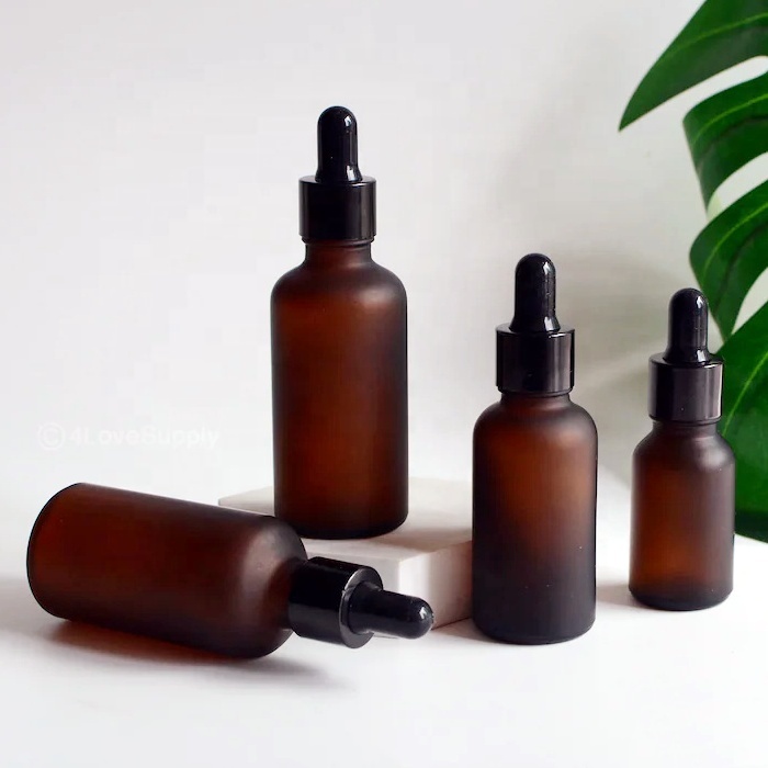 Frosted Amber Essential Oil Bottle 5ml 10ml 15ml 30ml 50ml 100ml Frosted Brown Glass Bottle Plastic Dropper for Body Oil