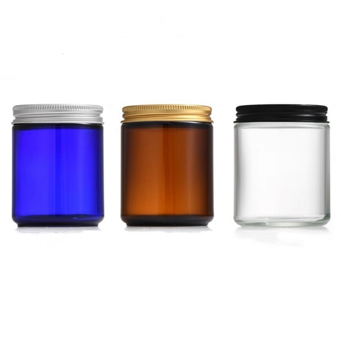 8 oz Blue Glass Jars With Black Metal Lids Round Empty Candle Making Jar Candle Jars Leakproof Canning Body Butter Containers