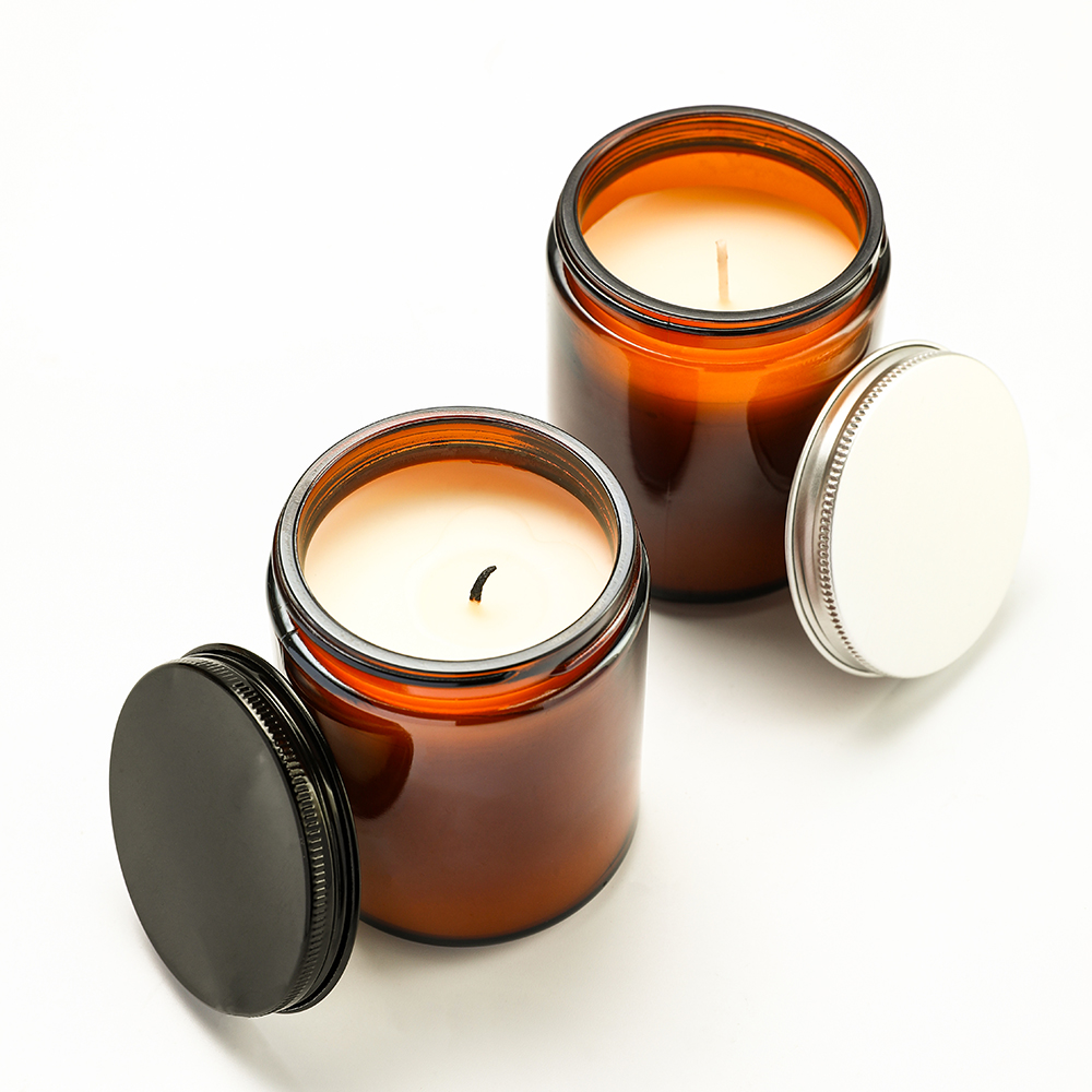 Wholesale High Quality Empty Round Glass Cosmetic Bottles 6oz 8oz 200ml Lightproof Storage  Amber Jar With Lid