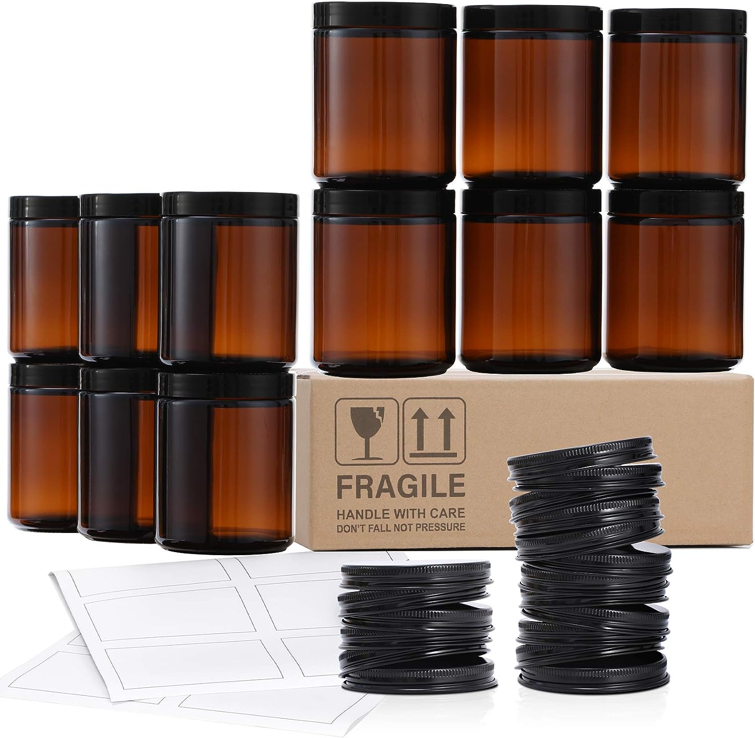 1oz 2oz 4oz 8oz Clear Amber Empty Face Cream Container Glass Cosmetic Jar With Black White Lid glass jar