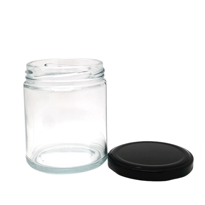Recyclable Empty Food Grade 6oz 8oz 9 Oz Straight Sided Wide Mouth Salsa Honey Pickles Glass Candle Jar With Lid