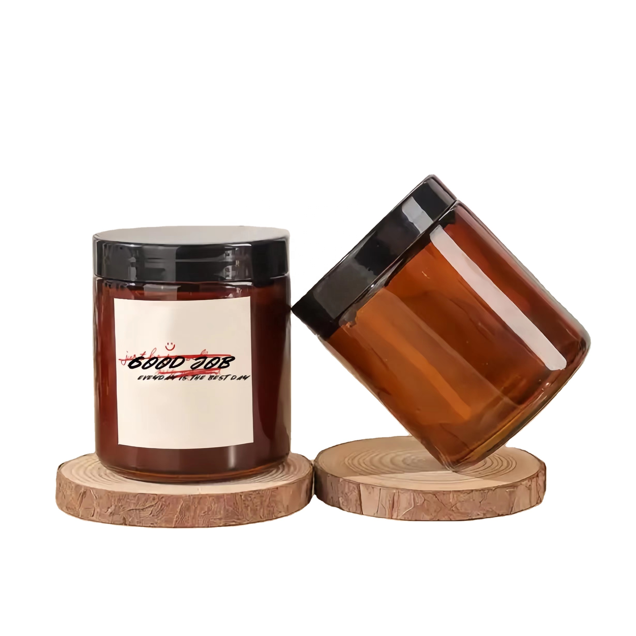 4oz 8oz 16oz Amber Clear Luxury Empty Straight Sided Glass Candle Jar With Aluminum Metal Lids