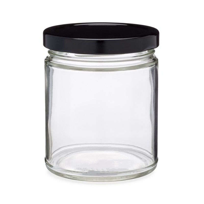 Recyclable  9 oz Clear Straight Sided Glass Jars Glass Candle Jar 8oz 9oz With Black Lug Cap