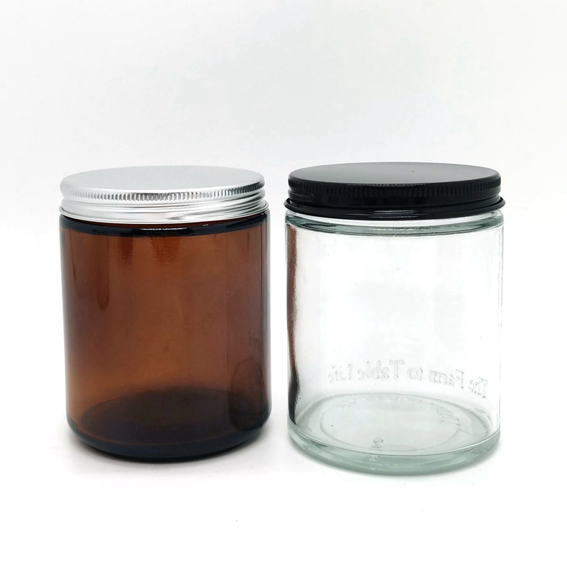 Hot Selling 6OZ 8OZ 10OZ Round Empty Transparent Amber Black Glass Candle Jars for Candle With Metal Cap