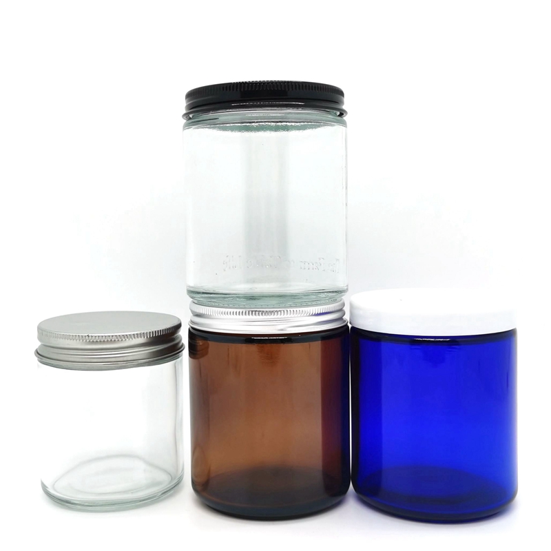 2oz 4oz 8oz 16oz Amber Clear Luxury Empty Straight Sided Glass Candle Jar With Screw Aluminum Gold/black/silver Lids