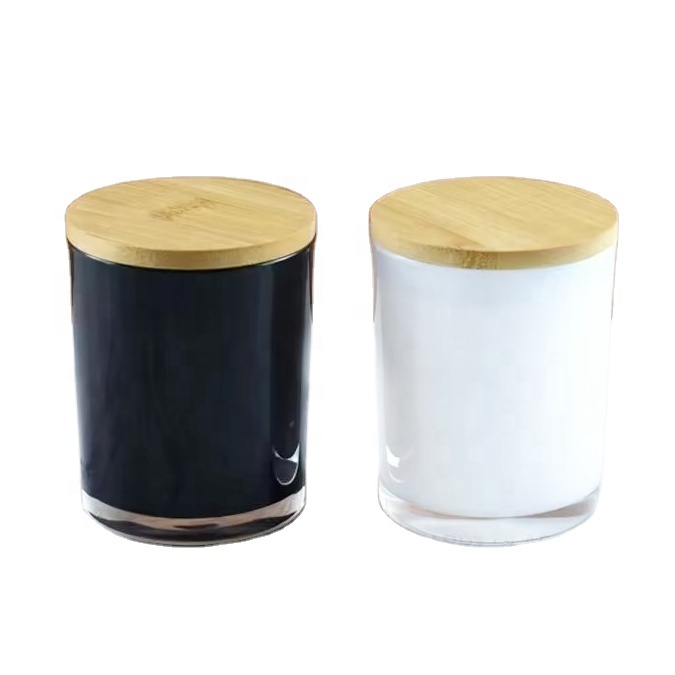 Bamboo Cap Clear Black White  Glass Containers 4oz 8oz 16oz 100ml 250ml 500ml Empty Recycled Straight Sided Glass Candle Jars