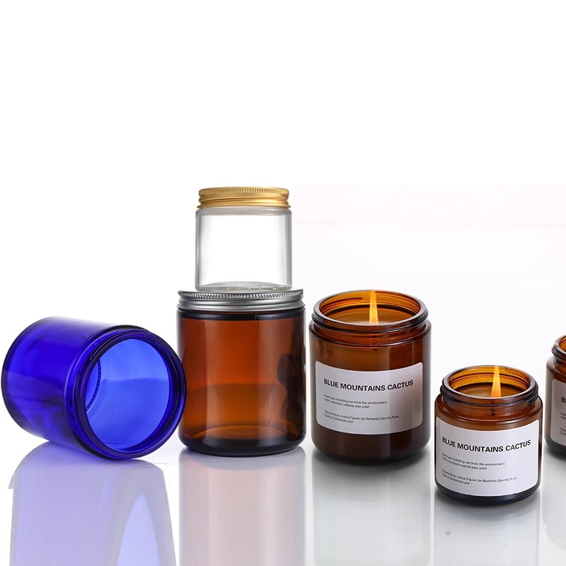 Luxury 4oz 8oz 9oz 16oz Empty Amber Clear Straight Sided Glass Candle Jar With Aluminum Metal Lids 240g