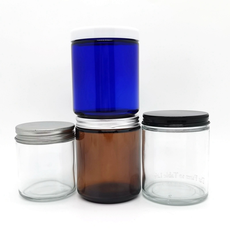 Wholesale Bulk Empty  Luxury Glass Candle Containers 4oz 8oz 16oz Clear Amber Straight Side Glass Cosmetic Jar With Lid