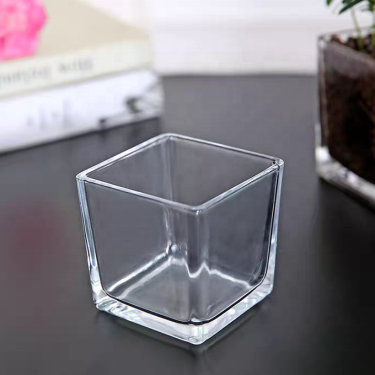 Best Selling Quadrate Candle Jar 4oz 10oz 21oz Glass Candle Holders Custom Logo With Lid