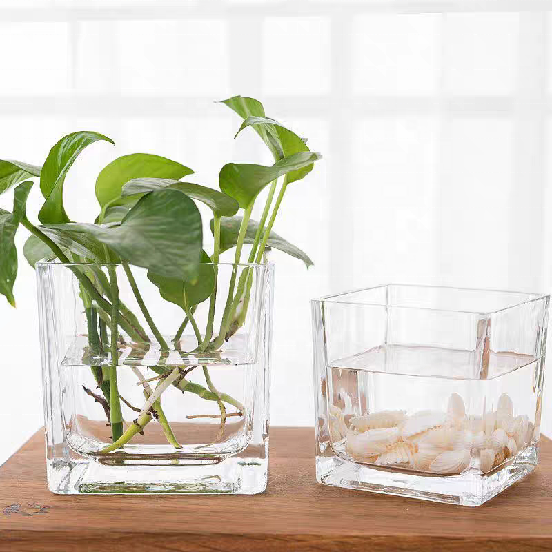 Home Decorative Square Glass Jar Clear Acrylic Glass Floor Square Flower Vase Wholesale