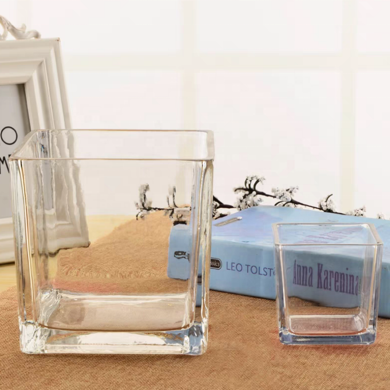 High Quality Custom Logo Empty Square Container Wide Mouth Glass Candle Jar for Candle Making
