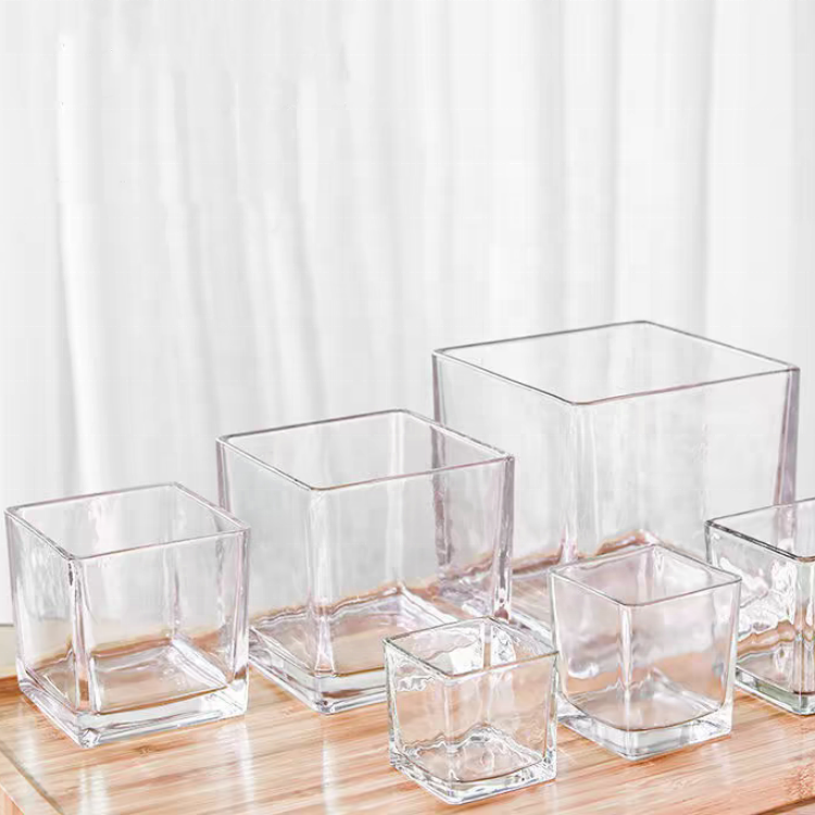 Wholesale 5oz 10oz 32oz 650ml Square Cube Glass Candle Jars Clear Large Candle Vessels for Fragrance Candles Making Diy Gift