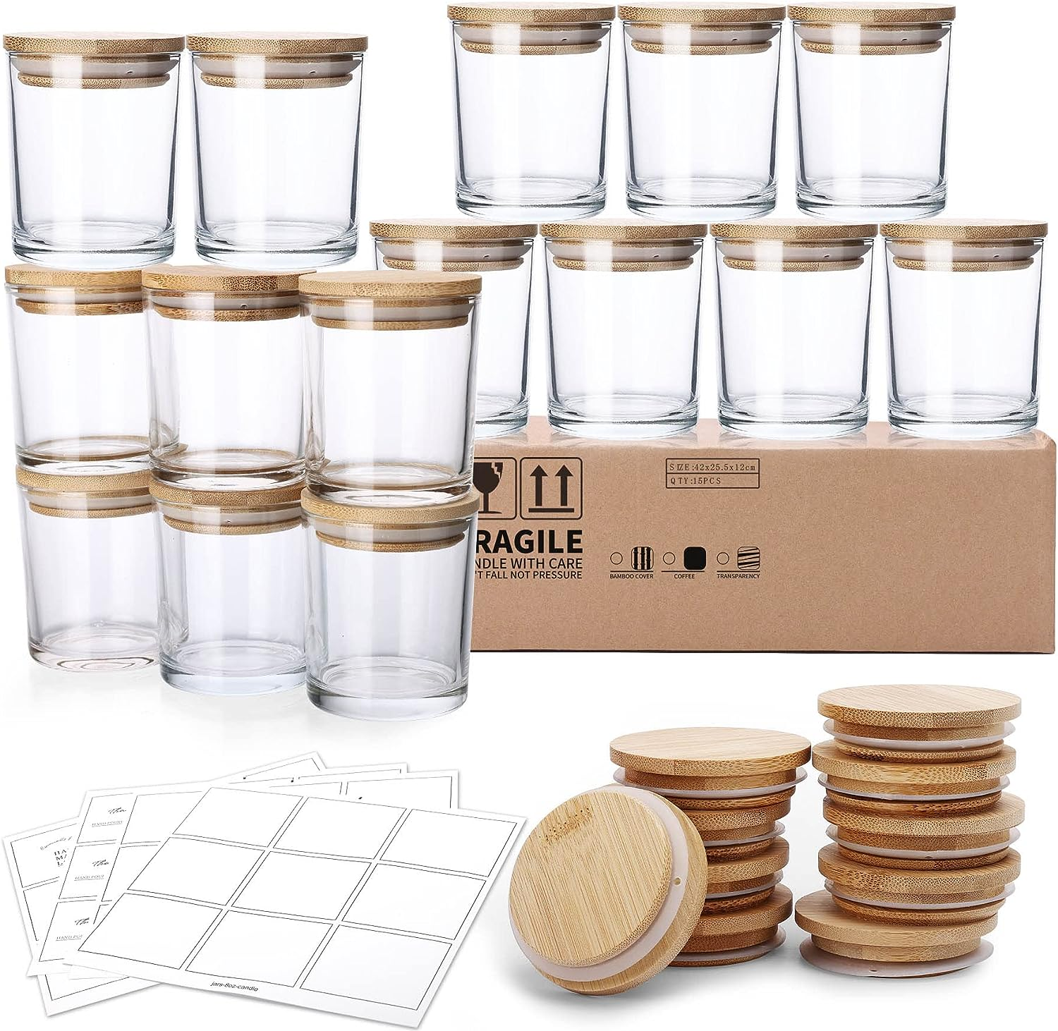 Empty Wholesale 10oz Clear Glass Candle Jar Vessel Containers With Bamboo Lid for Candle Making and Gift