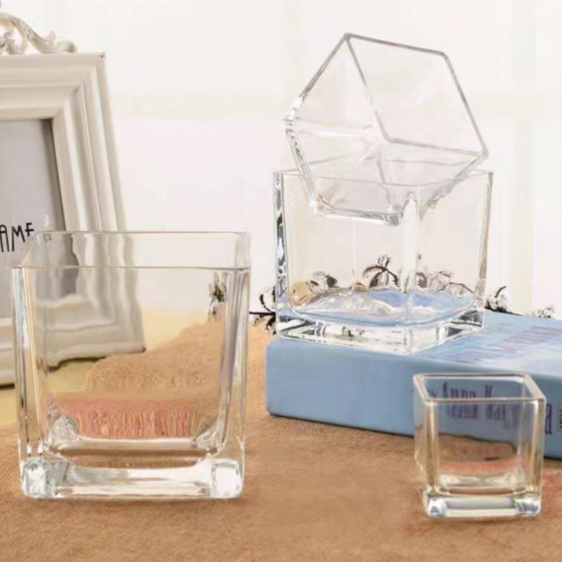 Custom Transparent Glass Square Shape Fish Tank Clear Glass Vase Simple Design Home Decoration Flower Square Clear Glass Vase