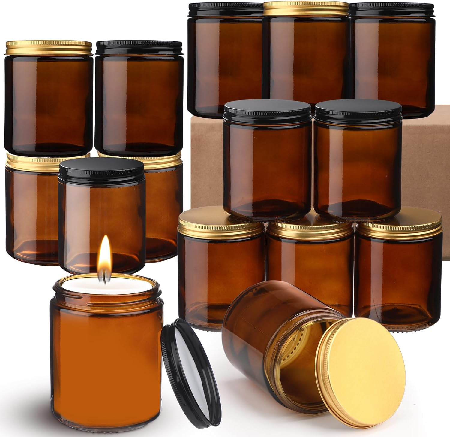 Best Price Empty Amber Candle Jars 8oz 250ml Amber Glass Scented Candles Holder With Lids