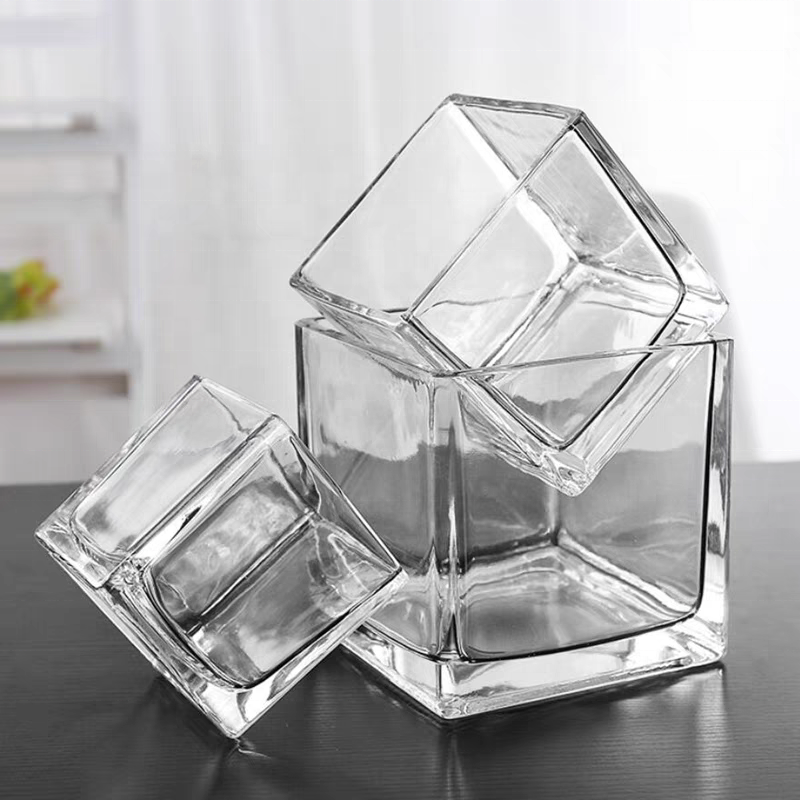 Mini Fish Tank 6x6cm Electroplated Silver Wide Mouth Glass Jar Square Cup for Candle Bottle