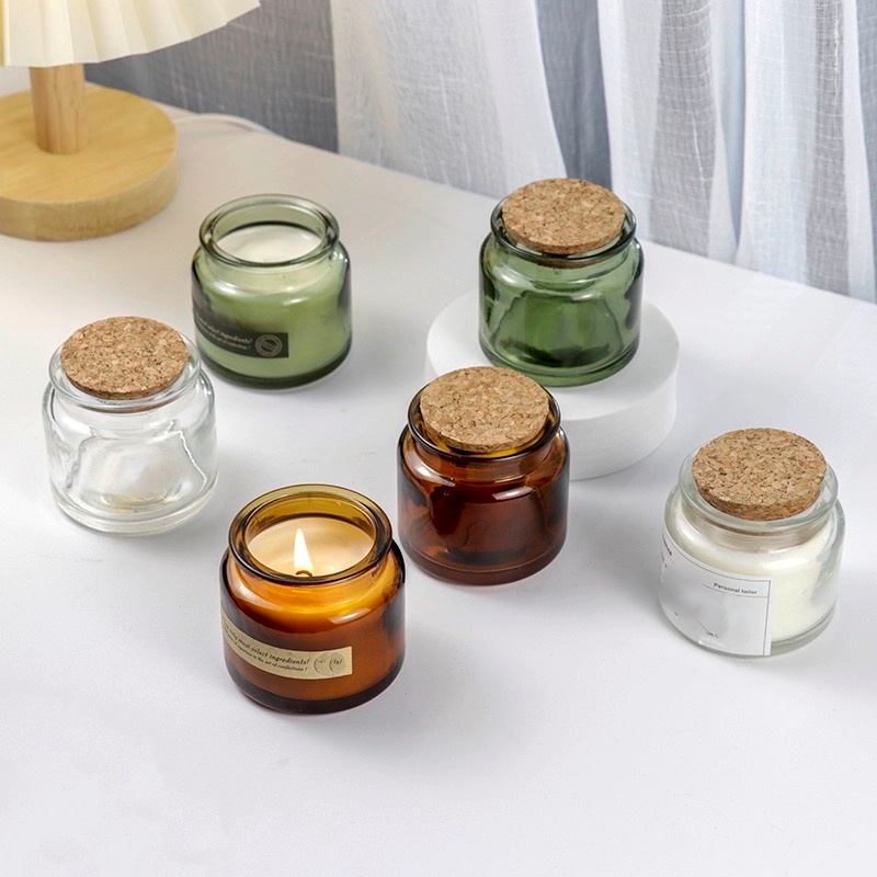 70g Green Amber Empty Small Wholesale Candle Jar With Cork Lid Glass Storage Jar With Stopper Home Use