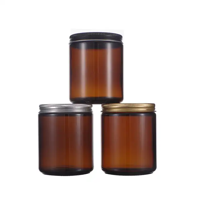 Hot Selling 4oz 8oz 16oz Wide Mouth Clear Amber Straight Side Round Glass Jar With Black Lids