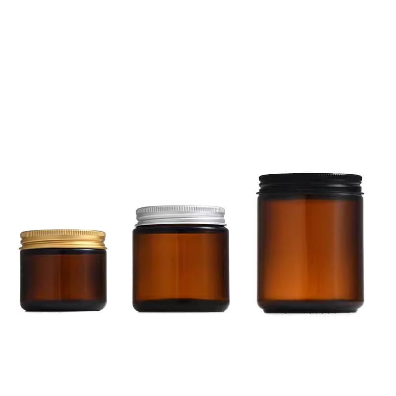 60ml 120ml 240ml 500ml Cosmetic Wide Mouth Face Eye Cream Jar Amber Candle Glass Jar With Gold Screw Lid
