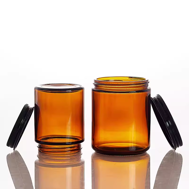 Custom Logo Oem 2oz 4oz 6oz 8oz Mini Brown Amber Round Candle Jar Empty Clear Amber Glass Jars for Candle Honey