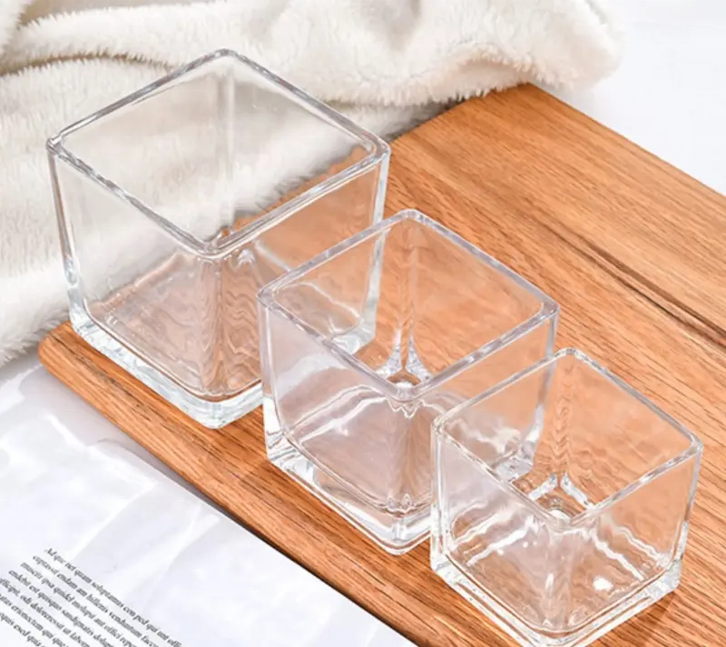 High Quality Empty Unique Square Cube Clear Candle Jar Household Homemade Candle Jar