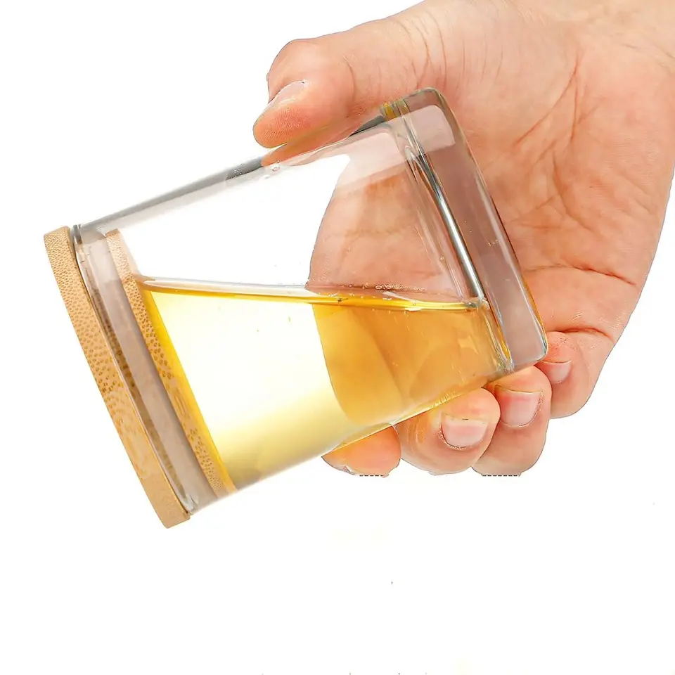 Wholesale Mini Small Transparent Clear Borosilicate Empty Round Glass Candle Vessels Container Jar With Bamboo Wooden Lid