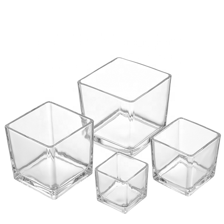 Wholesale Customized Transparent Candle Cups and Square Small Candle Jar Glass With Lid