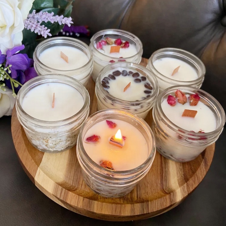 12oz 10oz Customized Logo Round Clear Mason Storage Wide Mouth Glass Candle Jars With Lid
