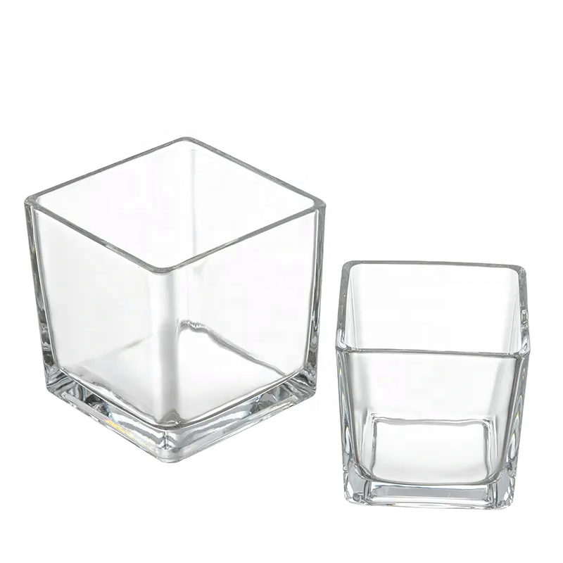 Hot Sale Home Decoration Glass Cube Plant Flower Vases Square Clear Glass Vase Glass Candle Jars