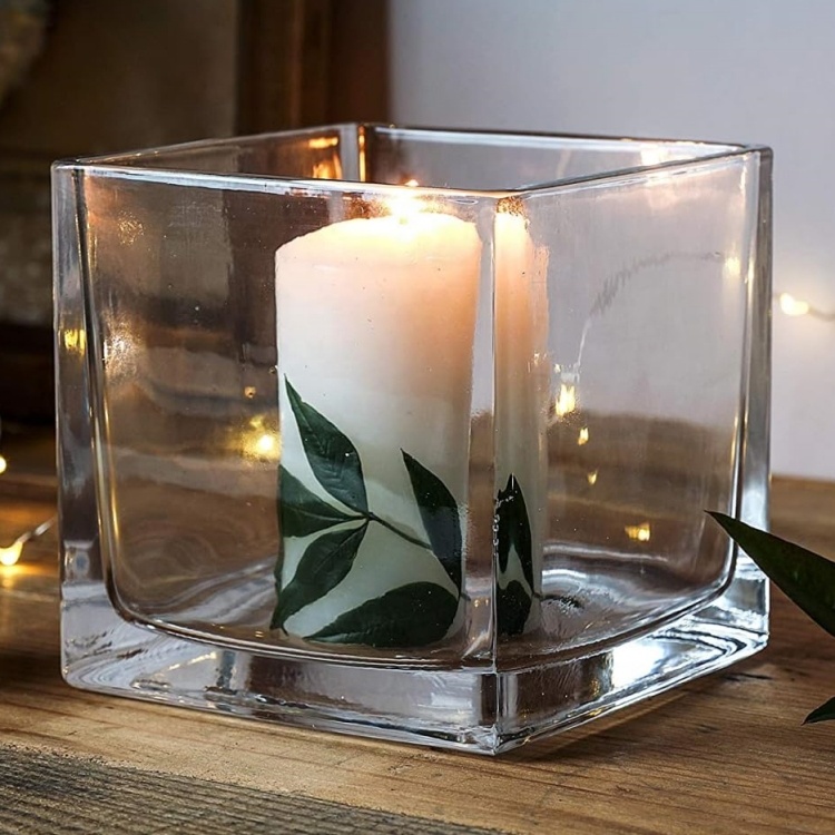 Hot Sale Home Decoration Glass Cube Plant Flower Vases Square Clear Glass Vase Glass Candle Jars