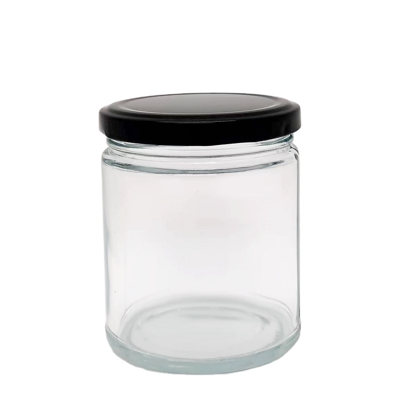 Recyclable Best-selling 8oz 9 oz 270ml Clear Straight Round Sided Glass Candle Jar With the Black Metal Lid