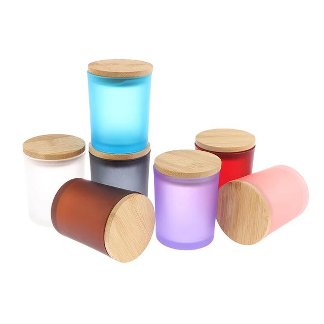 Wholesale Luxury Shiny Iridescent 7oz Frosted Glass Candle Jar 8oz 10oz 14oz for Luxury Candles With Bamboo Wooden Metal Lid