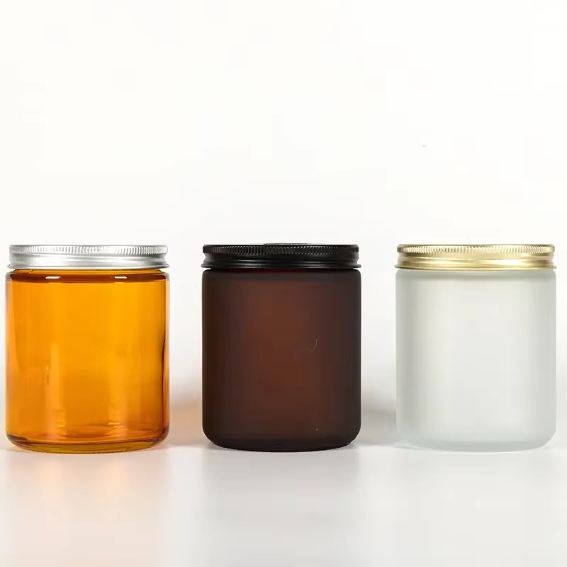 9oz 270ml 8oz 240ml Frost Clear Amber Glass Straight Sided Glass Candle Jar With Gold Black Silver Aluminum Lids