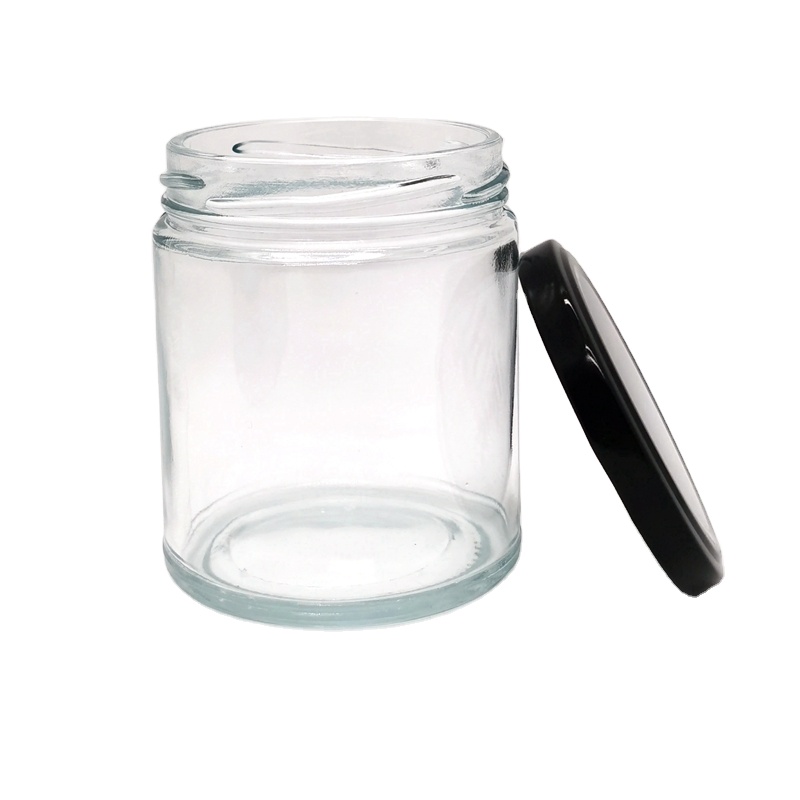 Recyclable 9 oz Clear Glass Round Straight Sided Jar With 70-2030 Lug Neck Finish Glass Salsas Candle Jar 12 oz