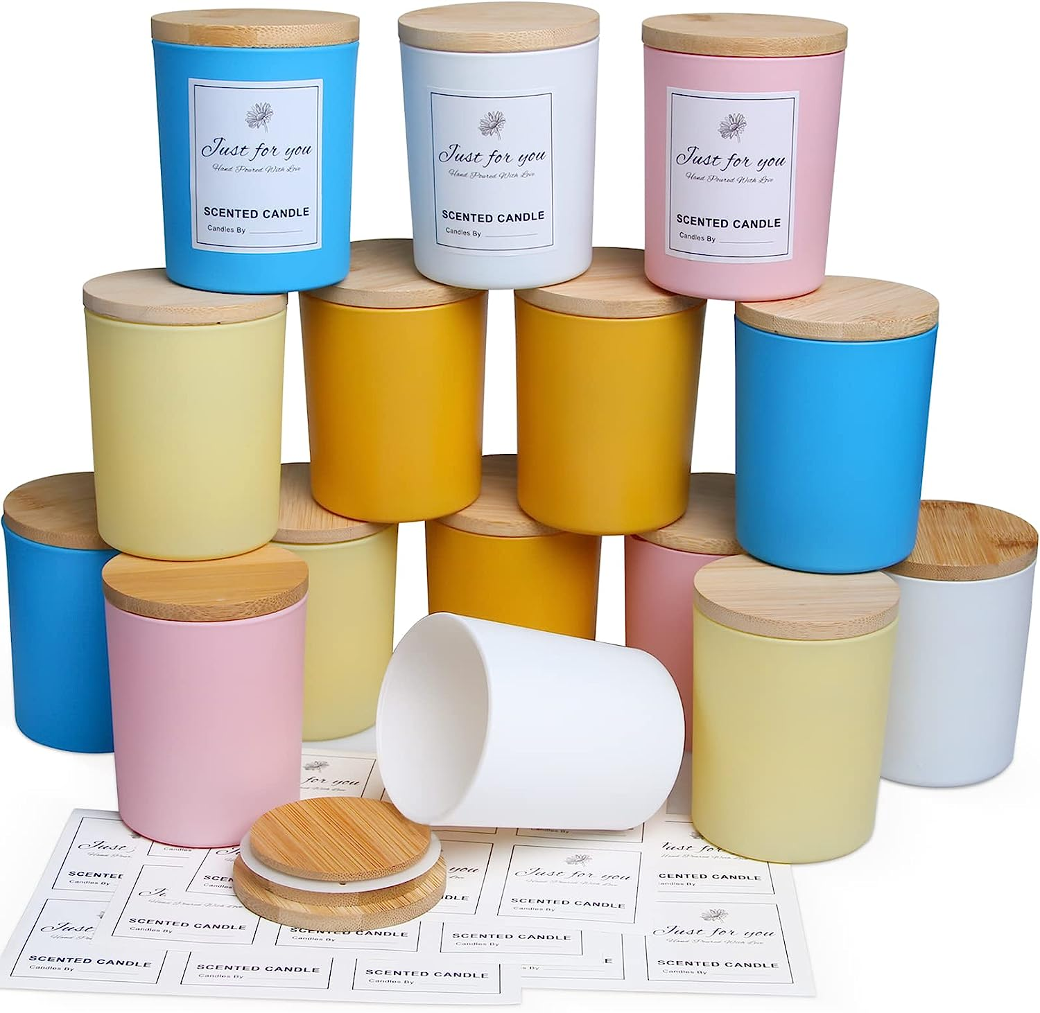 Wholesale Custom Frosted Glass Candle Jars With Wooden Metal Lids in Bulk Candle Vessels