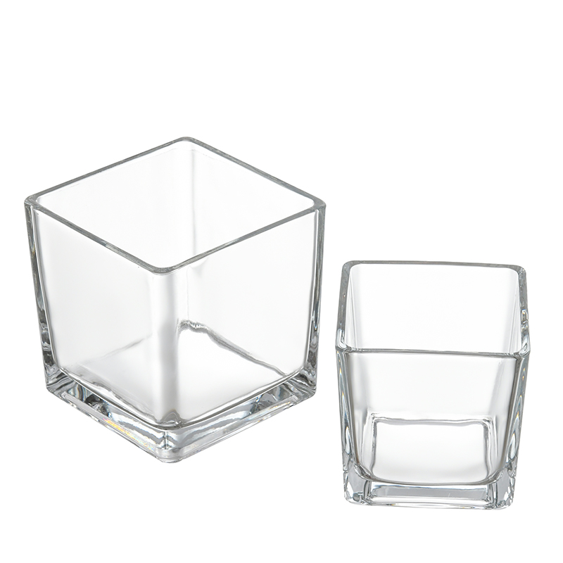 6x6cm 8x8cm 10x10 12x12 15x15cm China Customize Color logo Transparent Square Glass Cube Holder Candle Jar for Wedding Party