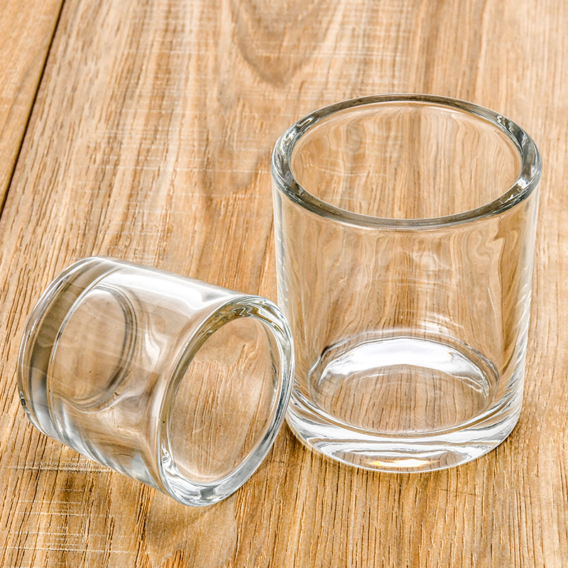 Hot Sale Cylinder Shape Clear 8cm Tall Glass Candle Jar With Bamboo Lid