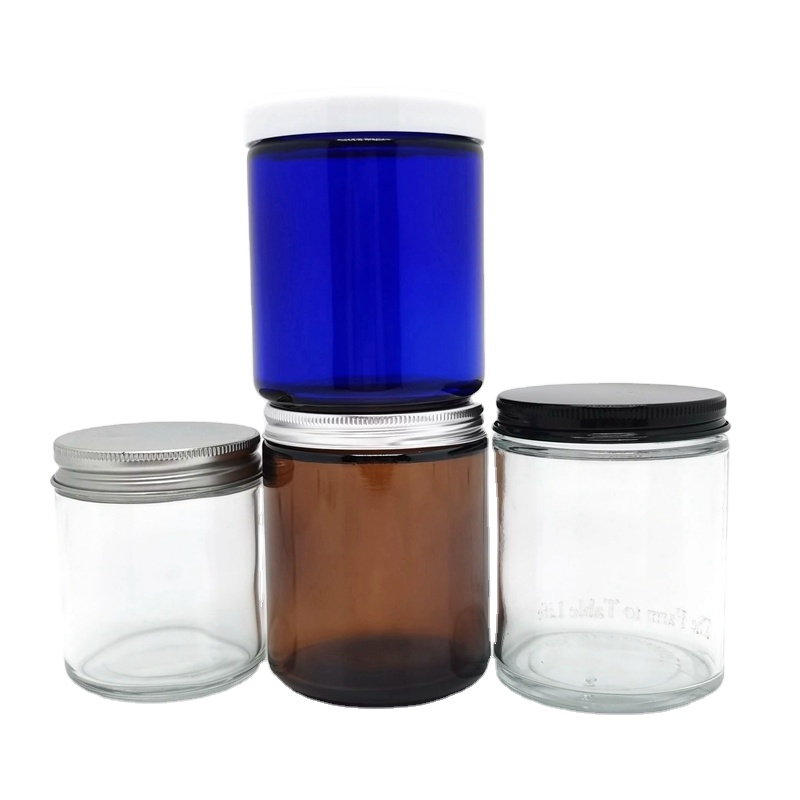 Hot Sale 250ml Custom Amber Clear Glass Herbs Container Cosmetic 8 oz Glass Candle Jars With Lid for Candle Food  Spices