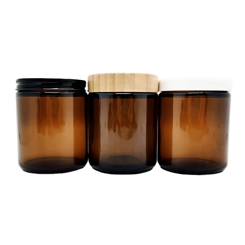 Cosmetic Packaging  8oz 250ml  9oz 270ml Cream Jar Amber Glass Food Storage Ointment Jar With  Bamboo Lid
