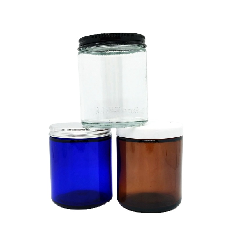 Luxury 8oz 250ml Small Wide Mouth Frosted Amber Glass Cosmetic Face Body Cream Bottle Jars With Lids for Perfume
