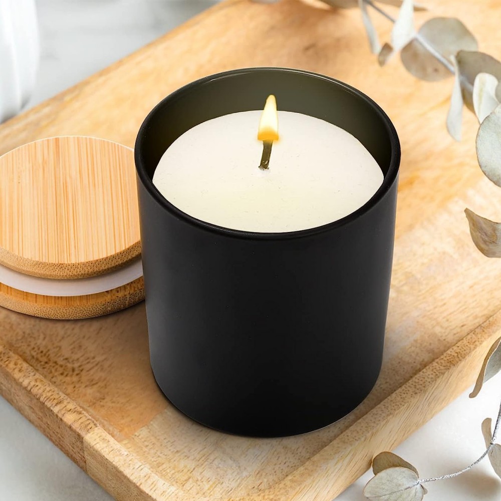 Luxury Custom Logo Matte Black Cylinder Candle Jar With Lid Offset Printing Empty Glass Vessel for Religious Mexican