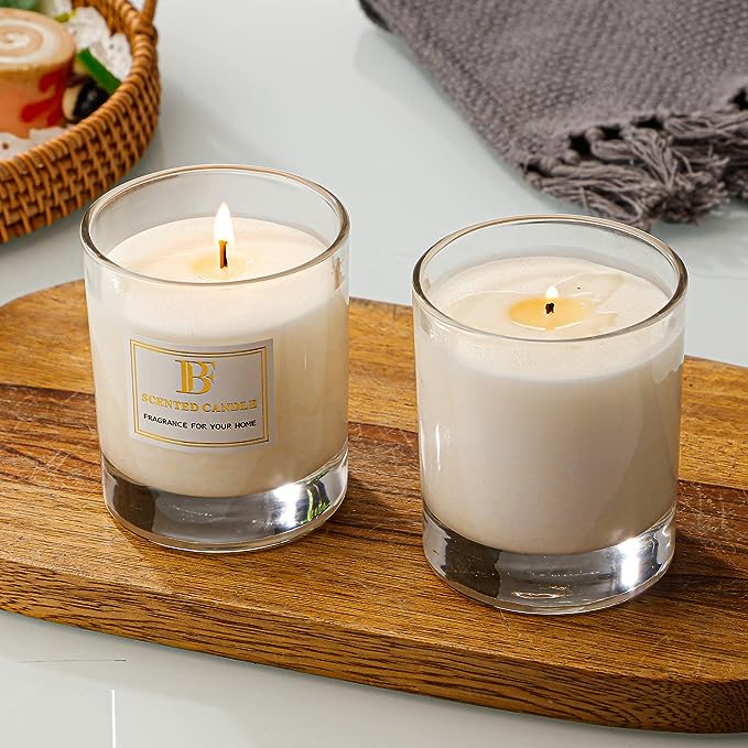 Private Label Transparent Thick-walled Curved Base 6oz 8oz 10oz 12oz Glass Candle Jar for Home Decoration With Wooden Lid