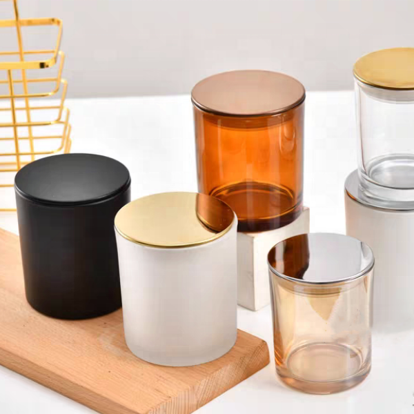 Empty Amber Black White Frosted Candle Holders Glass Candle Jars With Aluminum Cover